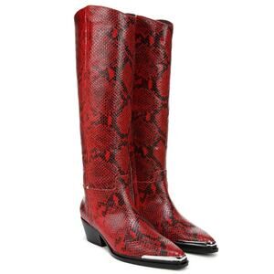 Franco Sarto Billie Western Knee High Tall Boot Sz 8 Red/Black Snake Leather New